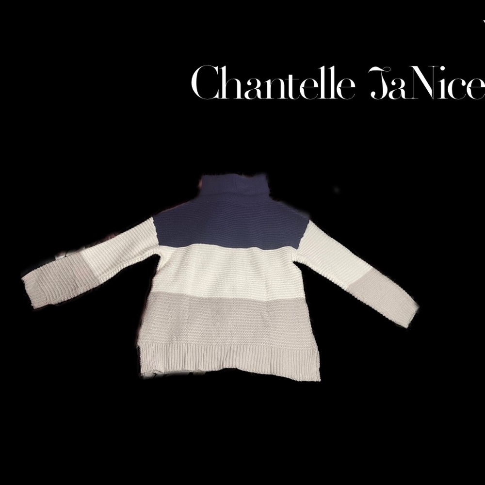 Navy grey and white turtle neck sweater. Size large. Knit.